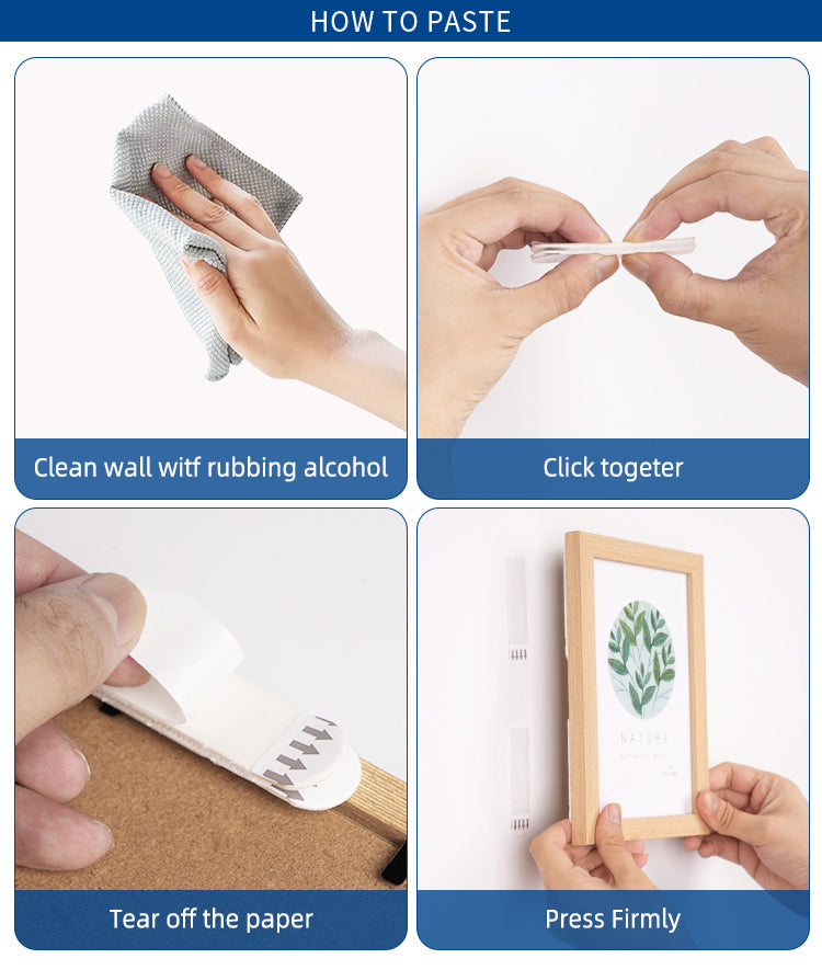 Marco de fotos con tiras de velcro adhesivas y bucle para colgar