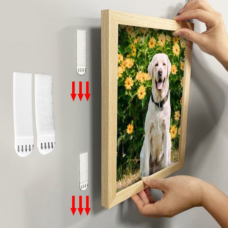 Marco de fotos con tiras de velcro adhesivas y bucle para colgar