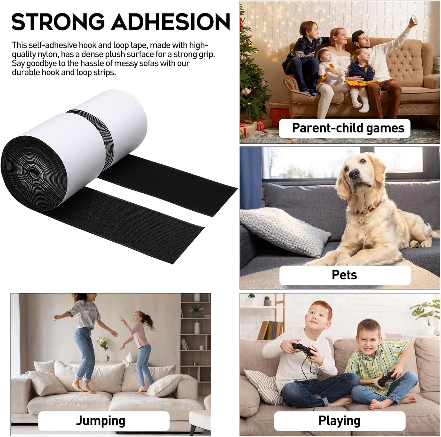 Cinta adhesiva de velcro resistente y resistente con parte trasera adhesiva