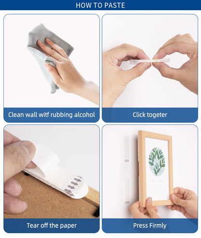 Marco de fotos con tiras de velcro adhesivas y bucle para colgar
